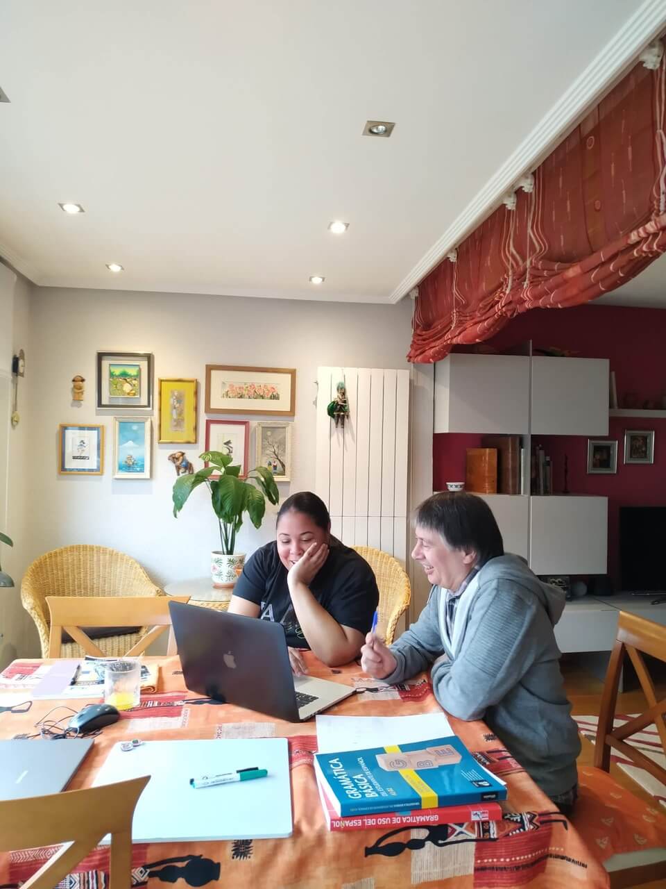a student and her teacher having a spanish lesson at the teacher's home in Burgos