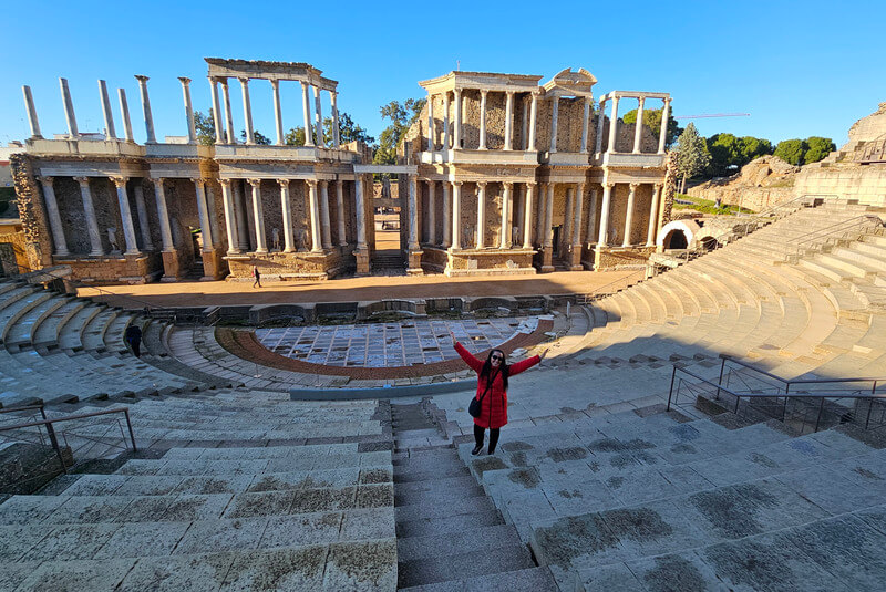 Spanish student visiting Roman Theater in Mérida, Exrtemadura, Spain